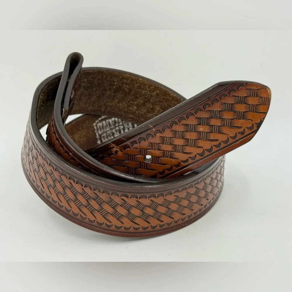 Hired Hand Leather Basket Weave Woven Design Belt Brown Men’s 34 *NO BUCKLE*
